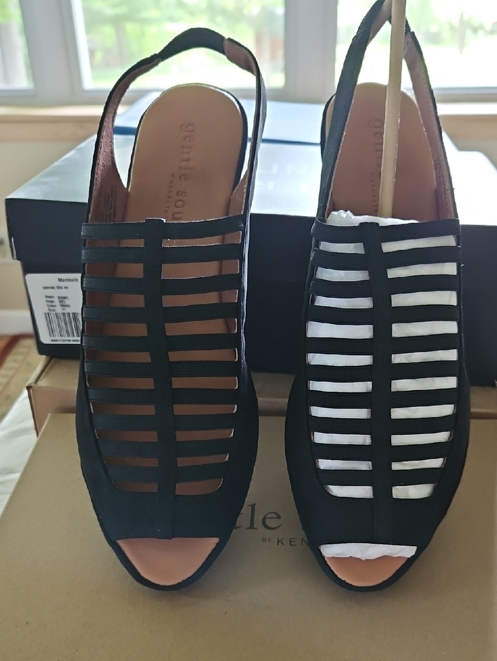 Gentle Souls Black Cage Slingback Open-Toe Sandals